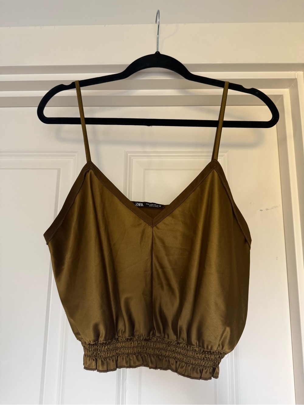 Zara Olive Satin Cropped Cami